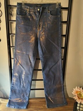 AKIRA Womens Dark Blue Jeans with Metallic Gold Sheen
